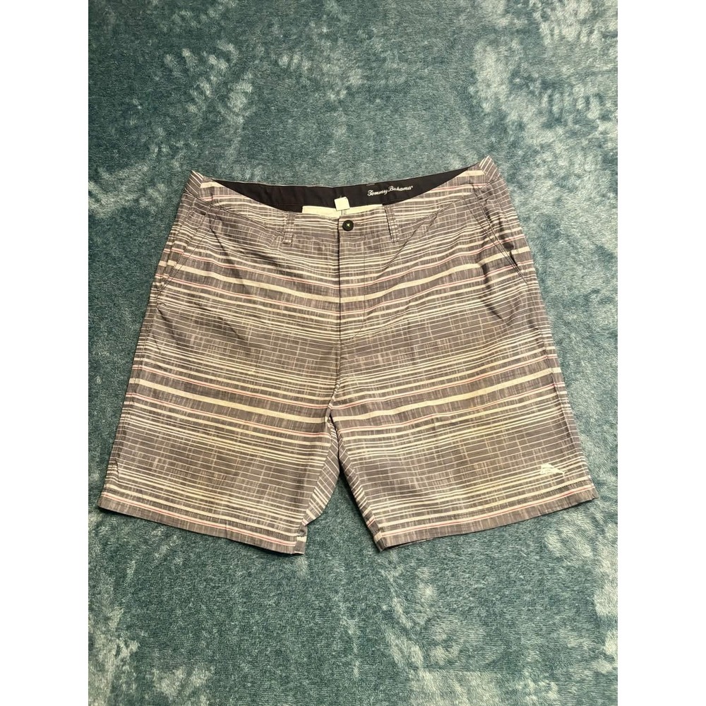 Tommy Bahama IslandActive Performance Shorts 40 Grey Striped Mens Golf Stretch